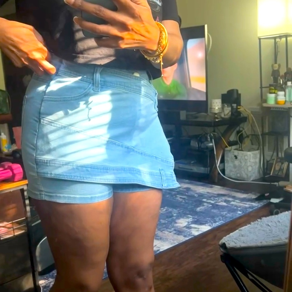 Light Jean Asymmetrical Skort